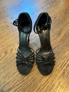 Beautiful black Coach suede strappy heels size 5.5